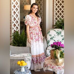 ANTONIO MELANI Floral Maxi Dress - White and Pink